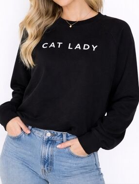 Cat Lady Black Crewneck Sweatshirt Black Size Small